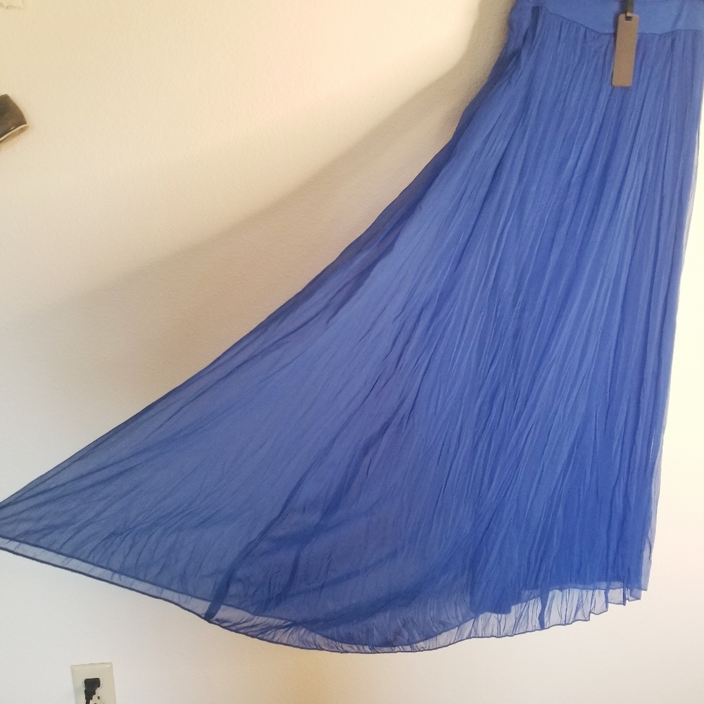 NEW Max & Mia Royal Blue Pleated Lined Maxi Skirt Fold Over Waist